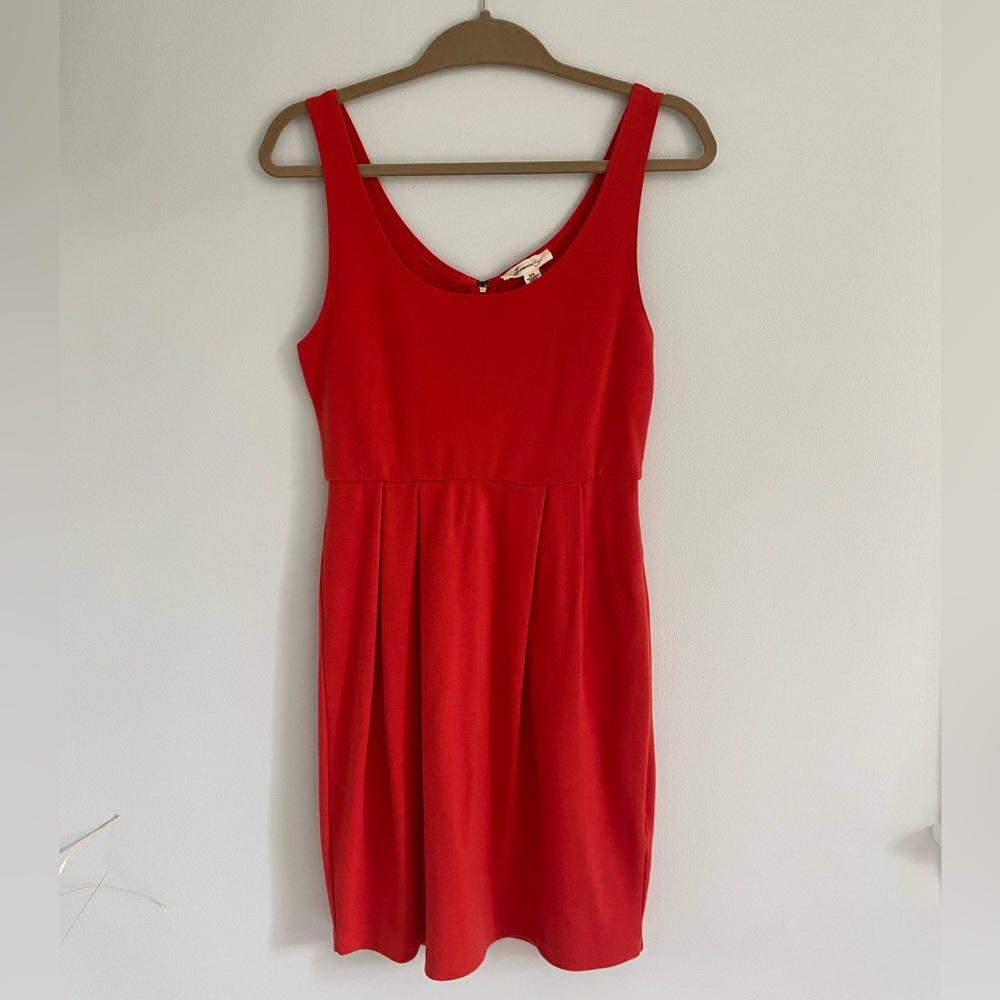 Red-Orange Pleated Mini Sundress